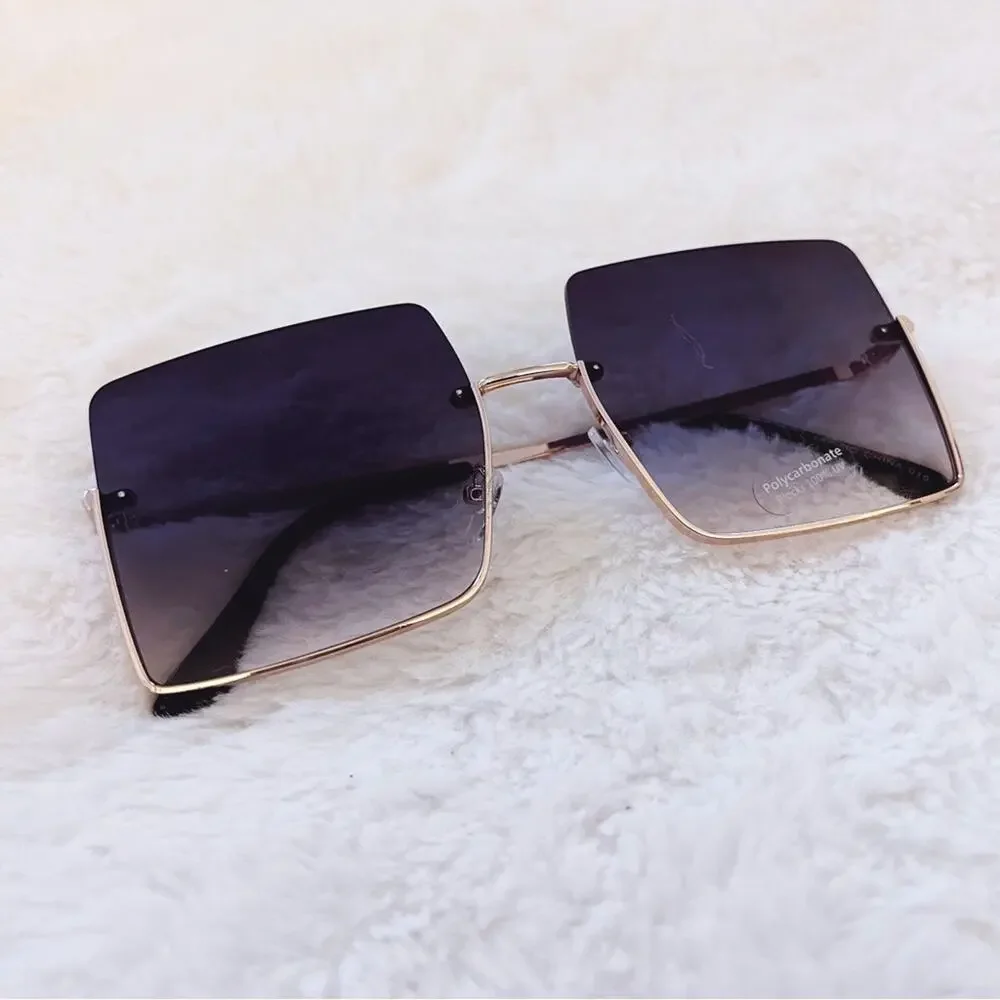Blair Black Modern Rectangle Half Rim Sunglasses